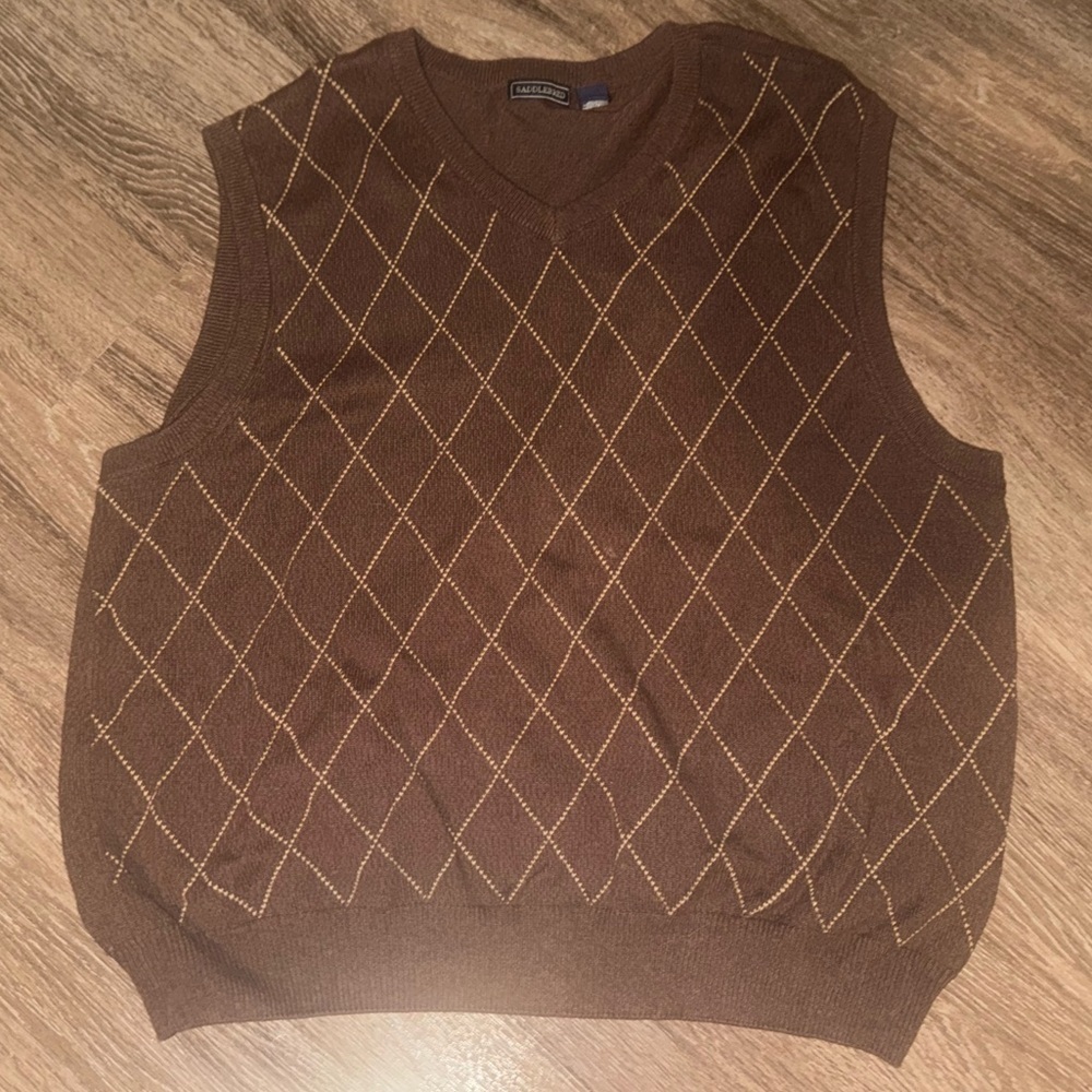 Saddlebred 100 % Cotton Brown Argyle Sweater Vest Size XL